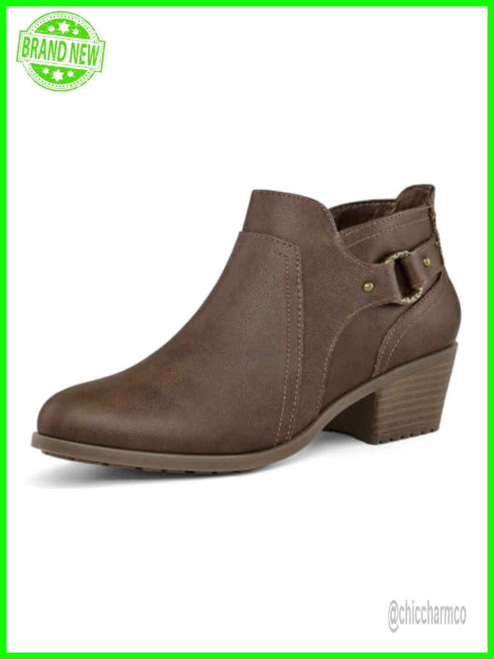 Women's Chunky Block Heel Ankle Boots with Side Zipper and Buckle